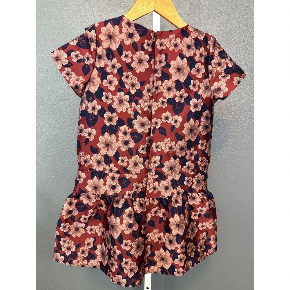 Brooks Brothers Girls Floral Jacquard Drop Waist Midi Dress 10 Decorative Bow